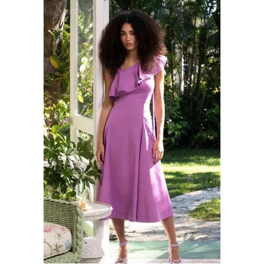 NWT Veronica Beard Beilla One Shoulder Midi Dress Vivid Orchid Size 6 MRSP $598